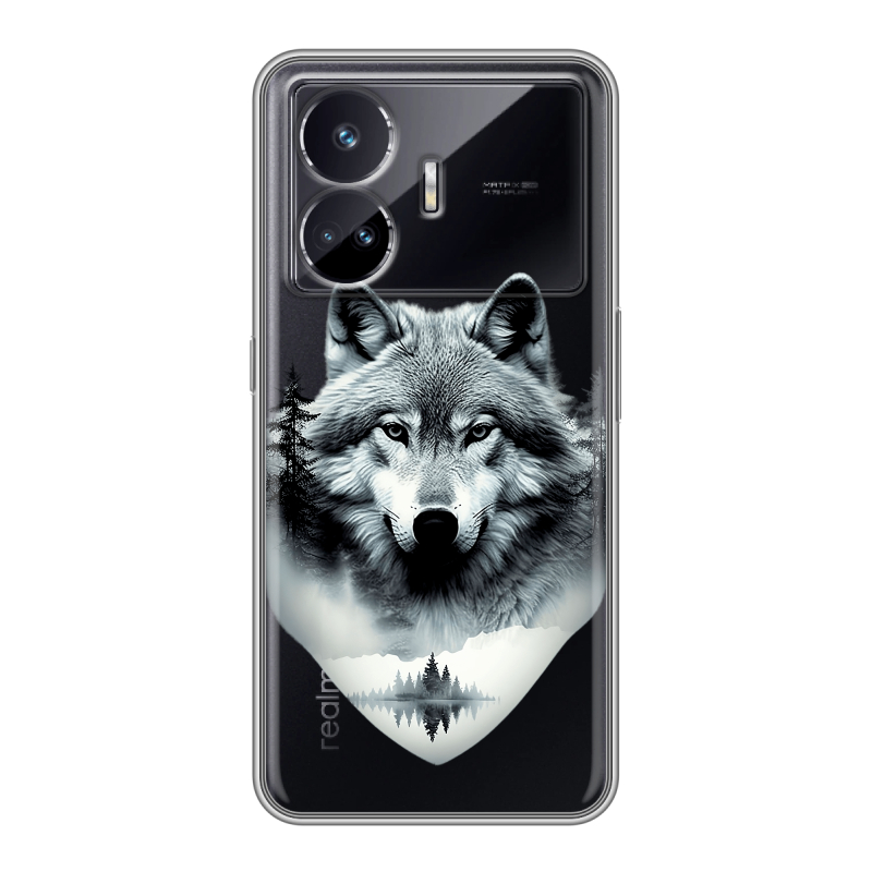 Силиконовый чехол на Realme GT Neo 5 SE с принтом Волк в лесу Силиконовый чехол на Realme GT Neo 5 SE с принтом Волк в лесу