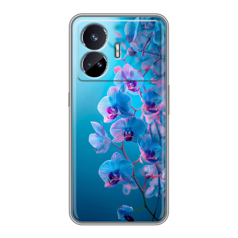 Силиконовый чехол на Realme GT Neo 5 SE с принтом голубые орхидеи Силиконовый чехол на Realme GT Neo 5 SE с принтом голубые орхидеи