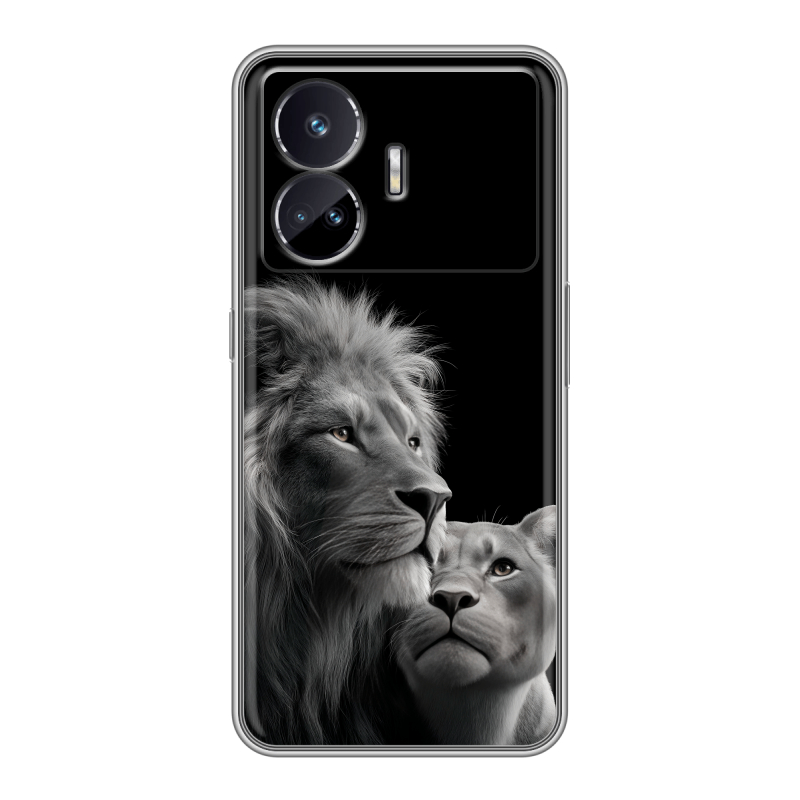 Силиконовый чехол на Realme GT Neo 5 SE с принтом Лев кошки Силиконовый чехол на Realme GT Neo 5 SE с принтом Лев кошки