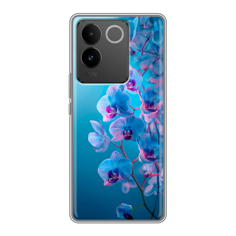 Силиконовый чехол на Vivo S17e с принтом голубые орхидеи Силиконовый чехол на Vivo S17e с принтом голубые орхидеи