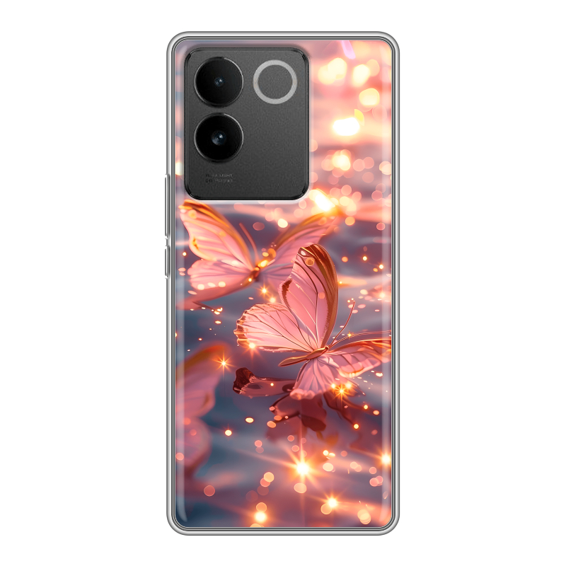 Силиконовый чехол на Vivo S17e с принтом бабочки розовые Силиконовый чехол на Vivo S17e с принтом бабочки розовые