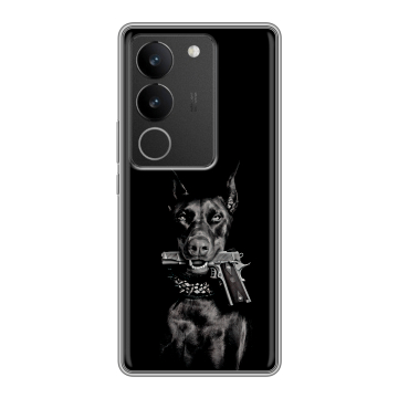 Силиконовый чехол на Vivo S17 с принтом Доберман и пистолет Силиконовый чехол на Vivo S17 с принтом Доберман и пистолет