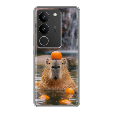 Силиконовый чехол на Vivo S17 с принтом Капибара с апельсином Силиконовый чехол на Vivo S17 с принтом Капибара с апельсином