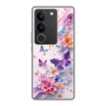 Силиконовый чехол на Vivo S17 с принтом цветы бабочки Силиконовый чехол на Vivo S17 с принтом цветы бабочки