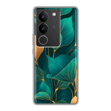 Силиконовый чехол на Vivo S17 с принтом Листья и золото