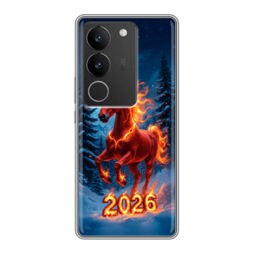 Силиконовый чехол на Vivo S17 с принтом Новый год коня