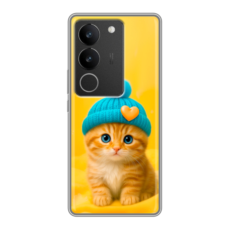 Силиконовый противоударный чехол на Vivo S17 с принтом Котенок в шапке Силиконовый противоударный чехол на Vivo S17 с принтом Котенок в шапке