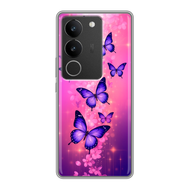 Силиконовый противоударный чехол на Vivo S17 с принтом Бабочки Силиконовый противоударный чехол на Vivo S17 с принтом Бабочки