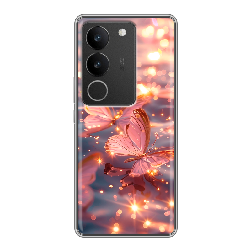 Силиконовый чехол на Vivo S17 с принтом бабочки розовые Силиконовый чехол на Vivo S17 с принтом бабочки розовые
