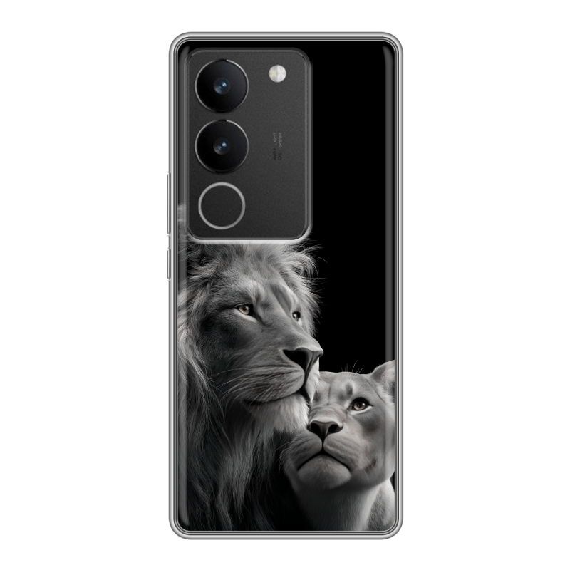 Силиконовый противоударный чехол на Vivo S17 с принтом Лев кошки Силиконовый противоударный чехол на Vivo S17 с принтом Лев кошки