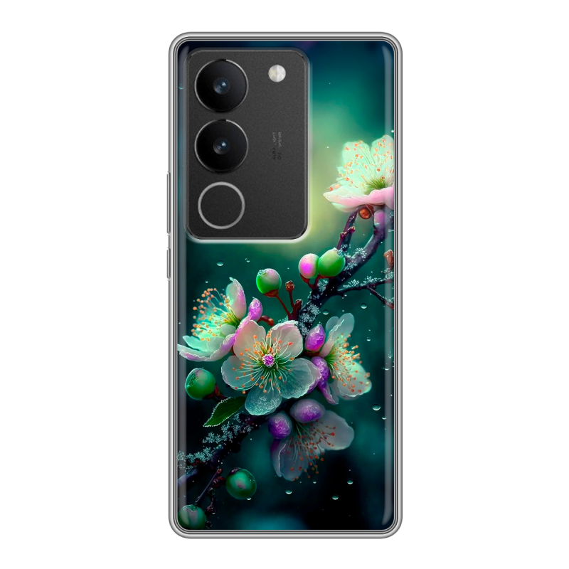 Силиконовый чехол на Vivo S17 с принтом Цветы и мрамор Силиконовый чехол на Vivo S17 с принтом Цветы и мрамор