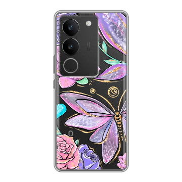 Силиконовый чехол на Vivo S17 Pro с принтом Бабочки и цветы