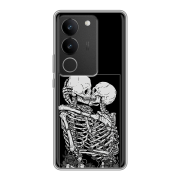 Силиконовый чехол на Vivo S17 Pro с принтом Поцелуй скелетов