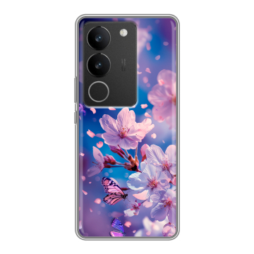 Силиконовый чехол на Vivo S17 Pro с принтом цветы бабочки