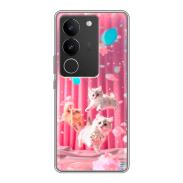 Силиконовый чехол на Vivo S17 Pro с принтом милые котики Силиконовый чехол на Vivo S17 Pro с принтом милые котики