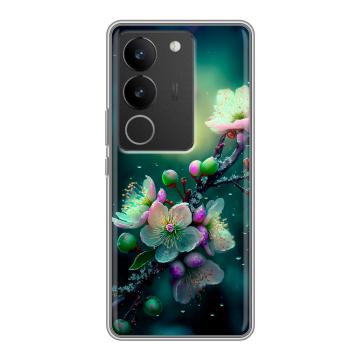 Силиконовый чехол на Vivo S17 Pro с принтом Цветы и мрамор Силиконовый чехол на Vivo S17 Pro с принтом Цветы и мрамор