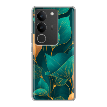 Силиконовый чехол на Vivo S17 Pro с принтом Листья и золото