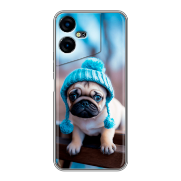 Силиконовый чехол на Tecno Pova Neo 3 с принтом Мопс в шапке Силиконовый чехол на Tecno Pova Neo 3 с принтом Мопс в шапке