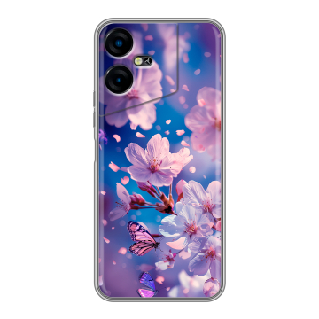 Силиконовый чехол на Tecno Pova Neo 3 с принтом цветы бабочки
