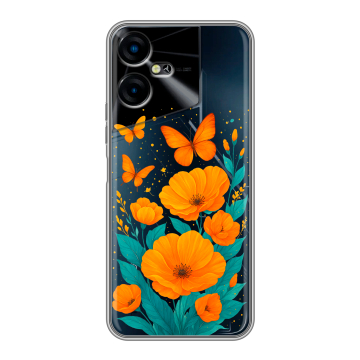 Силиконовый чехол на Tecno Pova Neo 3 с принтом цветы бабочки