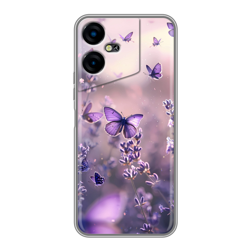Силиконовый чехол на Tecno Pova Neo 3 с принтом бабочки и лаванда Силиконовый чехол на Tecno Pova Neo 3 с принтом бабочки и лаванда
