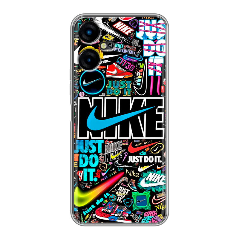 Силиконовый чехол на Tecno Pova Neo 3 с принтом найк nike черный Силиконовый чехол на Tecno Pova Neo 3 с принтом найк nike черный