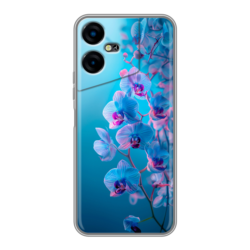Силиконовый чехол на Tecno Pova Neo 3 с принтом голубые орхидеи Силиконовый чехол на Tecno Pova Neo 3 с принтом голубые орхидеи