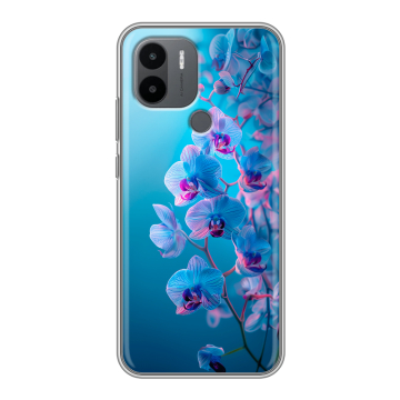 Силиконовый чехол на Xiaomi Poco C51 с принтом голубые орхидеи Силиконовый чехол на Xiaomi Poco C51 с принтом голубые орхидеи