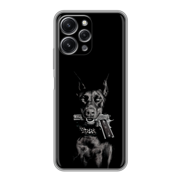 Силиконовый чехол на Xiaomi RedMi 12 с принтом Доберман и пистолет Силиконовый чехол на Xiaomi RedMi 12 с принтом Доберман и пистолет