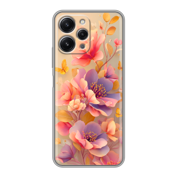 Силиконовый чехол на Xiaomi RedMi 12 с принтом Цветы и бабочки