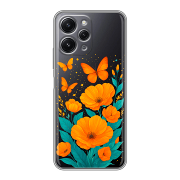 Силиконовый чехол на Xiaomi RedMi 12 с принтом цветы бабочки