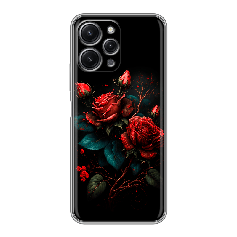 Силиконовый противоударный чехол на Xiaomi RedMi 12 с принтом Розы красные Силиконовый противоударный чехол на Xiaomi RedMi 12 с принтом Розы красные