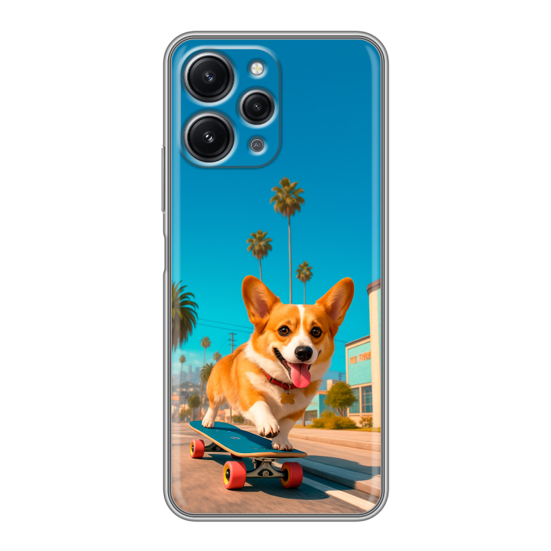 Силиконовый чехол на Xiaomi RedMi 12 с принтом Корги на скейте Силиконовый чехол на Xiaomi RedMi 12 с принтом Корги на скейте