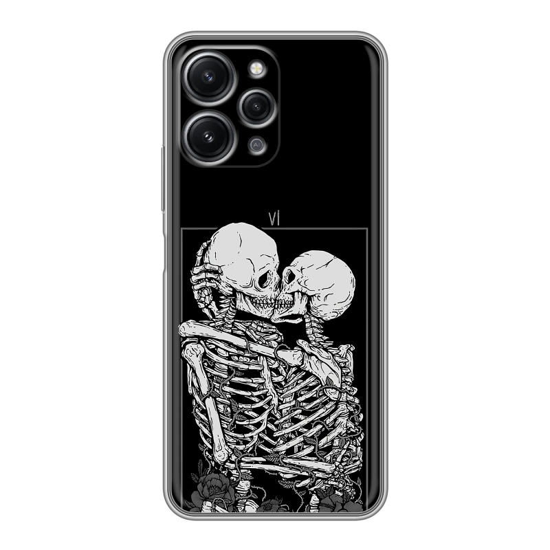 Силиконовый противоударный чехол на Xiaomi RedMi 12 с принтом Поцелуй скелетов Силиконовый противоударный чехол на Xiaomi RedMi 12 с принтом Поцелуй скелетов