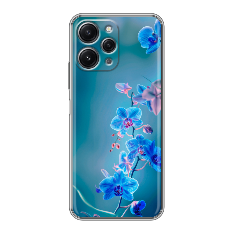 Силиконовый чехол на Xiaomi RedMi 12 с принтом Голубые цветы Силиконовый чехол на Xiaomi RedMi 12 с принтом Голубые цветы