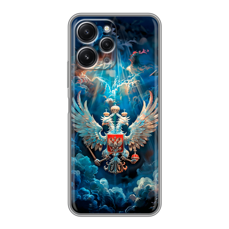 Силиконовый противоударный чехол на Xiaomi RedMi 12 с принтом Герб флаг России Силиконовый противоударный чехол на Xiaomi RedMi 12 с принтом Герб флаг России