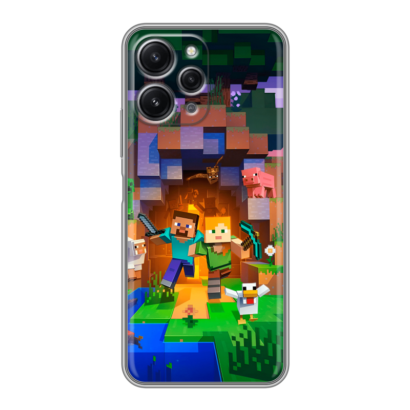 Силиконовый противоударный чехол на Xiaomi RedMi 12 с принтом Майнкрафт Minecraft Силиконовый противоударный чехол на Xiaomi RedMi 12 с принтом Майнкрафт Minecraft