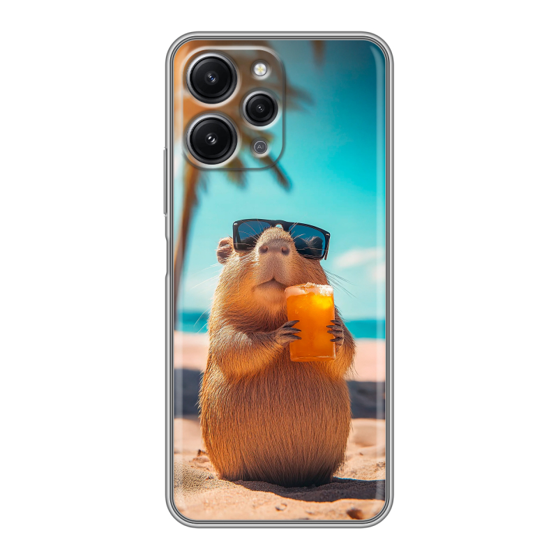 Силиконовый противоударный чехол на Xiaomi RedMi 12 с принтом Капибара Силиконовый противоударный чехол на Xiaomi RedMi 12 с принтом Капибара