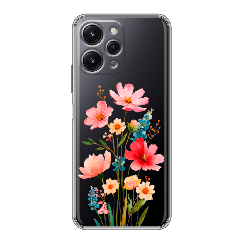 Силиконовый чехол на Xiaomi RedMi 12 с принтом Цветы Силиконовый чехол на Xiaomi RedMi 12 с принтом Цветы