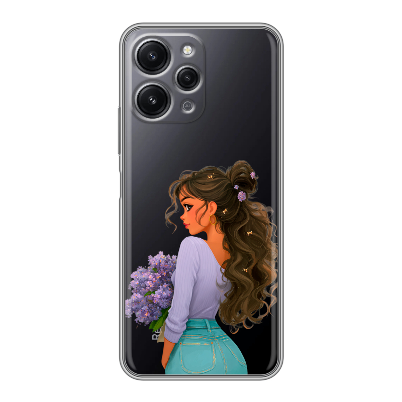 Силиконовый чехол на Xiaomi RedMi 12 с принтом девушка цветы Силиконовый чехол на Xiaomi RedMi 12 с принтом девушка цветы