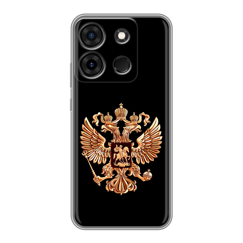 Силиконовый чехол на Infinix Smart 7 Plus с принтом Герб России золотой Силиконовый чехол на Infinix Smart 7 Plus с принтом Герб России золотой
