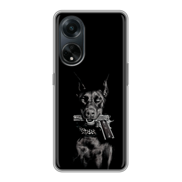 Силиконовый чехол на OPPO A98 с принтом Доберман и пистолет Силиконовый чехол на OPPO A98 с принтом Доберман и пистолет