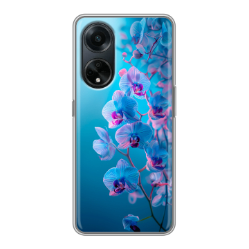 Силиконовый чехол на OPPO A98 с принтом голубые орхидеи Силиконовый чехол на OPPO A98 с принтом голубые орхидеи
