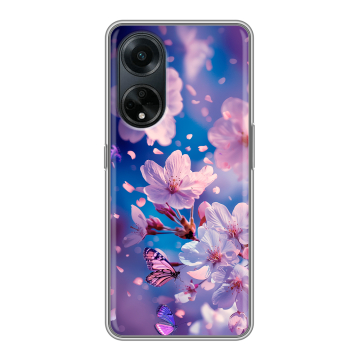 Силиконовый чехол на OPPO A98 с принтом цветы бабочки Силиконовый чехол на OPPO A98 с принтом цветы бабочки