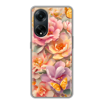 Силиконовый чехол на OPPO A98 с принтом Цветы и бабочки Силиконовый чехол на OPPO A98 с принтом Цветы и бабочки