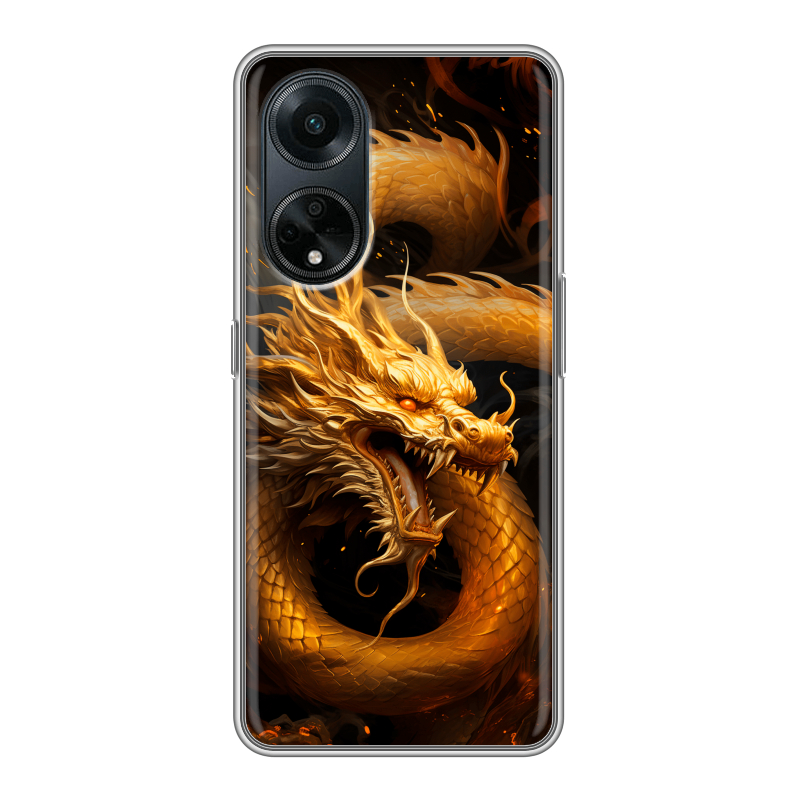 Силиконовый чехол на OPPO A98 с принтом Золотой дракон Силиконовый чехол на OPPO A98 с принтом Золотой дракон