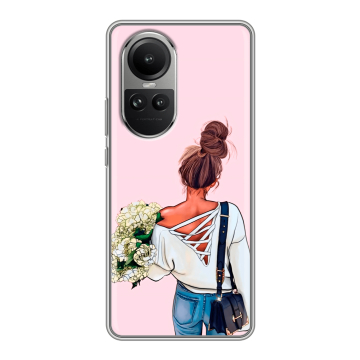 Силиконовый чехол на OPPO Reno10 с принтом Девушка и букет Силиконовый чехол на OPPO Reno10 с принтом Девушка и букет