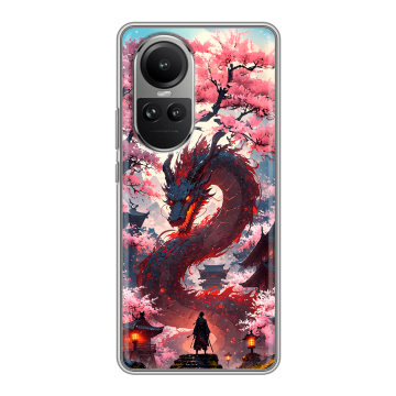 Силиконовый чехол на OPPO Reno10 с принтом Дракон Японский
