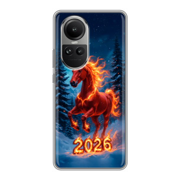 Силиконовый чехол на OPPO Reno10 с принтом Новый год коня