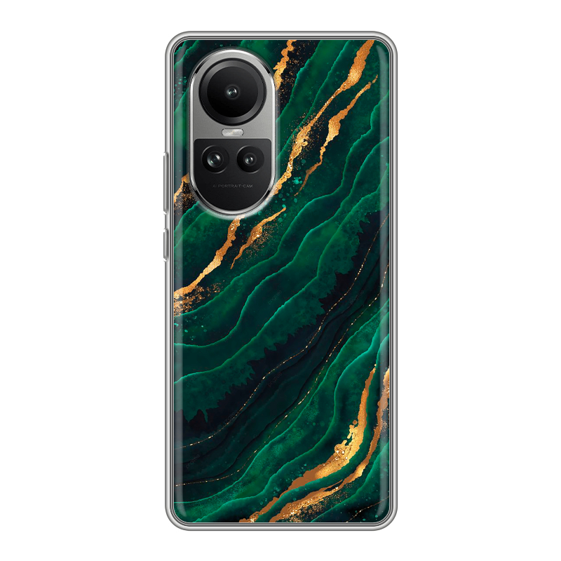 Силиконовый чехол на OPPO Reno10 с принтом Мрамор зеленое золото Силиконовый чехол на OPPO Reno10 с принтом Мрамор зеленое золото